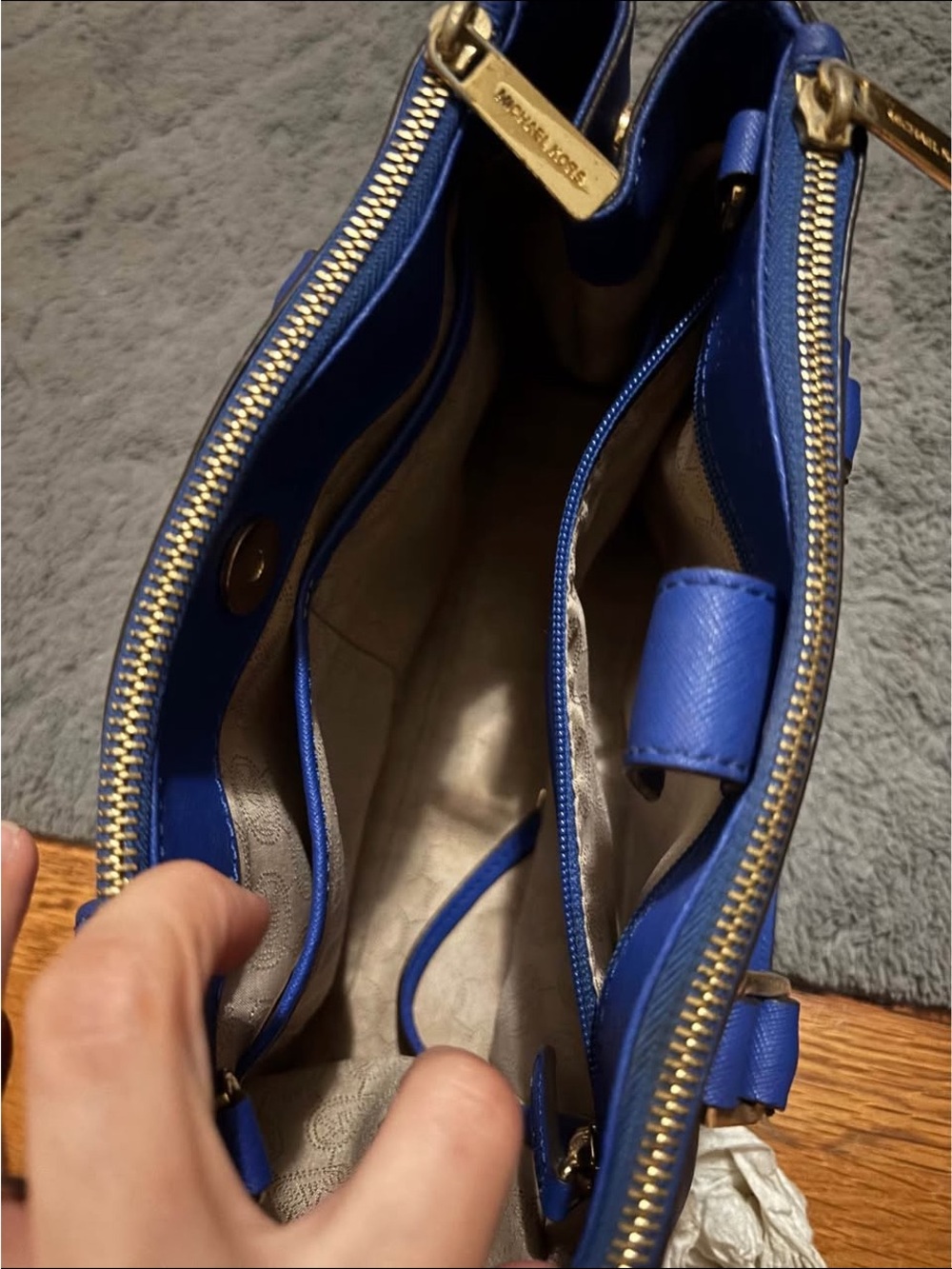 Michael Kors Cobalt Blue Leather Shoulder Bag with Gold Hardware